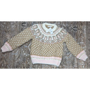 All In Favor Fair Isle Sweater Pink Tan Cozy Nordic Pullover Soft Fuzzy Knit NWT